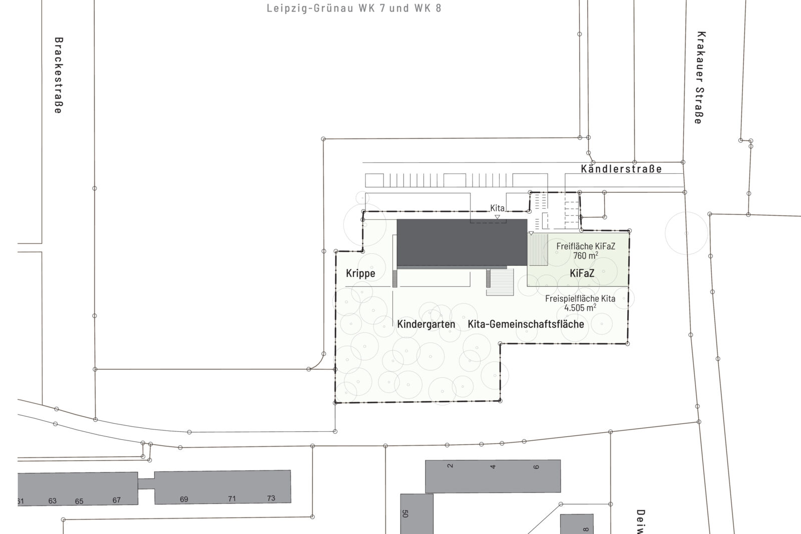 Neubau Kita und Familienzentrum Kändlerstraße - Lageplan